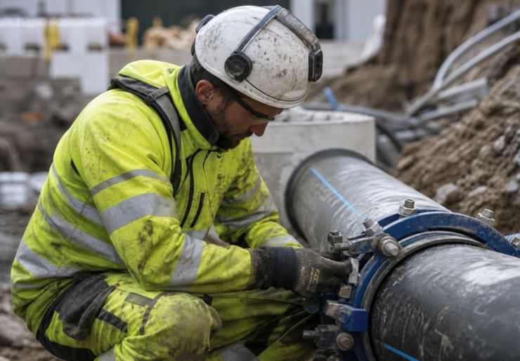 En anleggsrørlegger jobber med rør og infrastruktur i bakken. Det kan handle om å legge vannledninger, avløpsrør og overvannssystemer, montere kummer, arbeide i grøfter, lese tegninger og sørge for at løsningene bygges riktig.